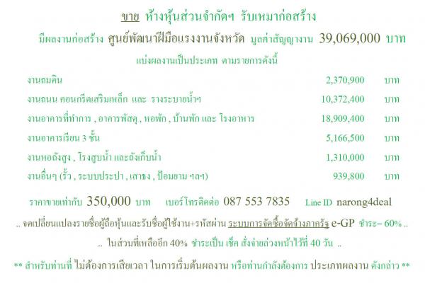 ขาย หจก.รับเหมาฯ (มีผลงานก่อสร้างศูนย์พัฒนาฝีมือแรงงานฯ 39 ล้าน)